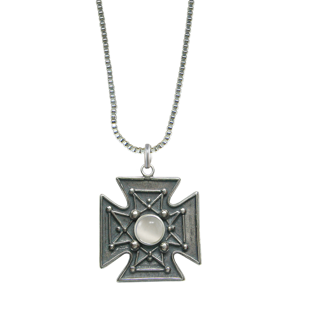 Sterling Silver Iron Cross Pendant Necklace With White Moonstone